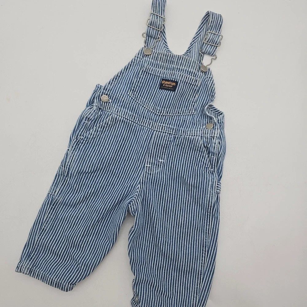 Vintage Oshkosh Bgosh Overalls Vestbak Size 12 Months Engineer Stripe Blue White
